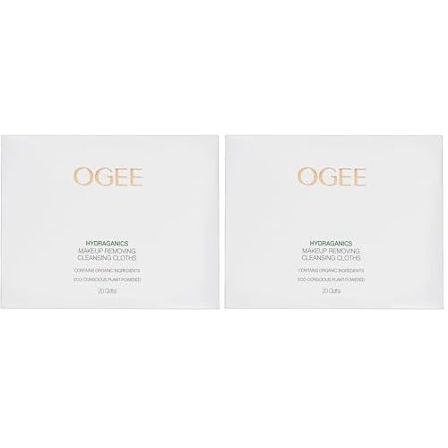 Ogee Gentle Makeup Remover Wipes ? Moisturizing Facial Cleansing Cloths with Jojoba Oil & Aloe Vera ? Makeup Removal & Daily Refresh (20ct) (Pack of 2)