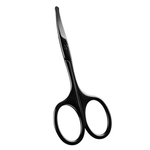Premium Nose Scissors for Men Women, Facial Grooming Scissors, Curved Safety Blades with Rounded Tip for Trimming Small Details, Ear Hair, Eyebrow - Black