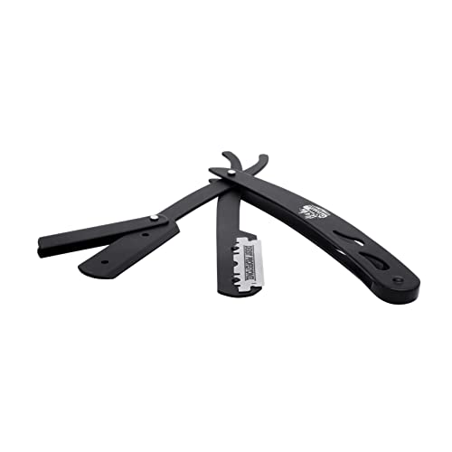 the shave factory Straight Edge Razor Kit - with Single | Stainless Steel razors for men from (Black / 200 Derby Premium Blades)