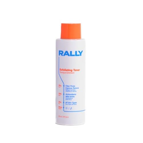 RALLY Daily Cleansing Exfoliating Toner with Mild Plant-Based AHAs | Waterless On-The-Go Cleanse | Clear Pores + Improve Texture | Refresh Teen + Post Workout Skin 4 OZ