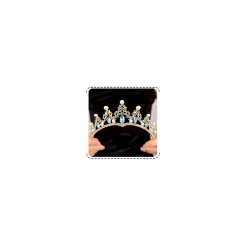 Baroque Pearl Crystal Bridal Tiara Crown in Gold (Variation: Gold-light blue) for Weddings & Prom