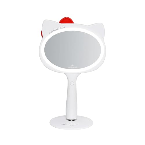 Impressions Vanity Hello Kitty LED Handheld Makeup Mirror with Magnetic Ball Standing Base, Velvety Soft Touch Finish, Ultra Bright Adjustable Brightness, Portable Lighted Mirrors for Travel and Home