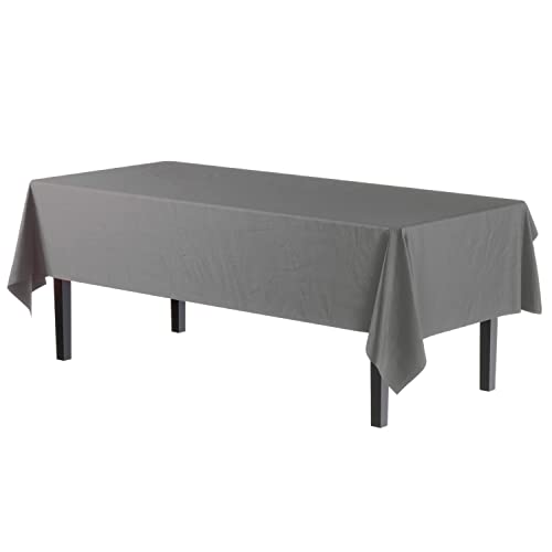 Exquisite 12-Pack Premium Plastic Tablecloth 54 Inch. x 108 Inch. Rectangle Table Cover - Silver