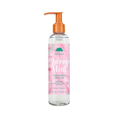Tree Hut Merry Mint Moisturizing Shave Oil, Hydrating Gel-to-Oil Formula for a Smooth Shave, Made with Shea Butter, Holiday Gift & Stocking Stuffer, 7.7 fl oz