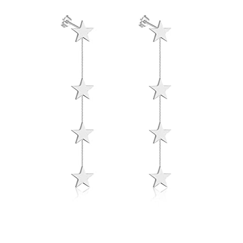 Iridescent Star Dangle Earrings - Long Tassel Fringe Jewelry