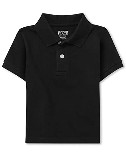 The Children's Place Baby Boys and Toddler Boys Short Sleeve Pique Polo, Black, 9-12 MONTHS