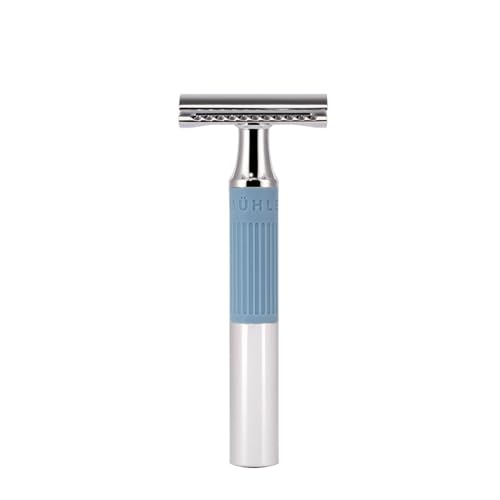 M?HLE NEO safety razor|double edge safety razor for beginners and experienced shavers|sustainable eco-friendly and reusable|for men and women|chrome with glacier blue silicone grip handle