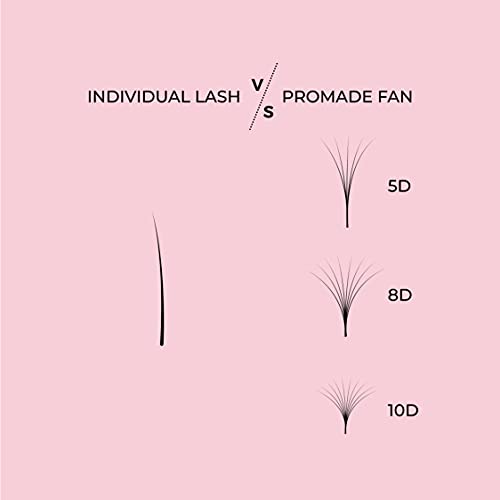 LLBA Promade Fans | Handmade Volume Eyelashes | Multi Selections From 3D To 16D | C CC D DD L M Curl | Thickness 0.03 ~ 0.1 mm | 8 - 20mm Length | Long Lasting | Easy Application (10D-0.03 D 20 mm)