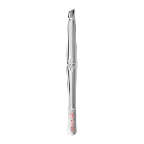 Revlon Slant Tip Tweezer - Silver, Pack of 1 - Precise Hair & Eyebrow Grooming