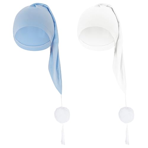 2pcs Men's Night Sleeping Cap Adjustable Pajama Cap with Pom Ball and Tassel Women Daily Use