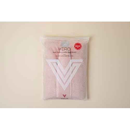 VOLO Cloud Pink Hero Hair Towel + Facial Spa Headband for Women | Wrap Towel + Headband For Washing Face & Makeup | Ultra-Soft, Fast Drying, Anti-Frizz Nanoweave Fabric | Reusable Package | Microfiber