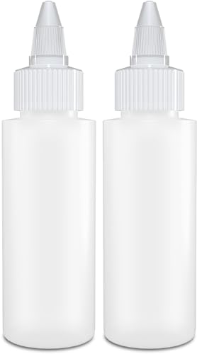 BRIGHTFROM Twist Top Applicator Bottles, Squeeze 2 OZ Empty Plastic Bottles, Refillable, Open/Close Nozzle - Multi Purpose (Pack of 2)