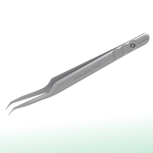 STALEKS PRO Expert 45 Type 8 Professional Eyelash Tweezers (Mini L-Shaped) ? Stainless Steel with Nano-Notches for Volume & Mega-Volume Lash Extensions