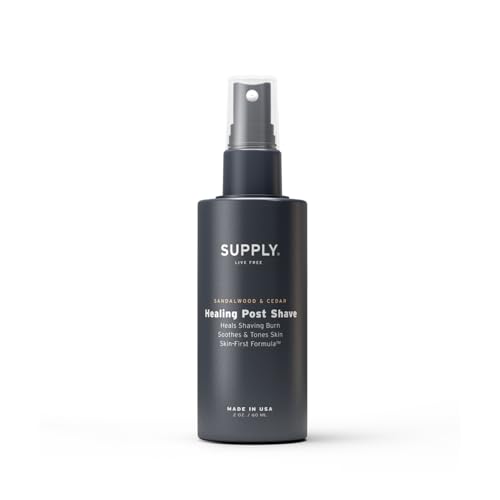 SUPPLY Healing Post Shave- Sandalwood & Cedar After Shave- Alcohol- Free Soothing Formula for Men- Nourishes, Soothes and Boost Cell Repair- for Sensitive and Acne-Prone Skin- 2 oz. Bottle
