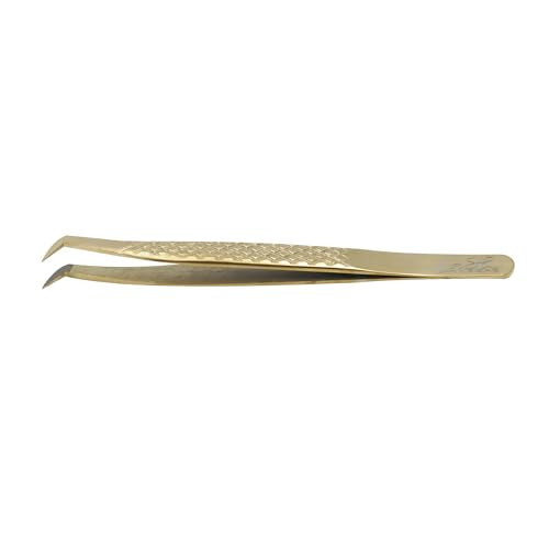 Slim Curved Bootie Tweezer - Diamond Grip Lash Tweezers for Eyelash Extensions - Fiber Tip Lash Tweezers for Classic & Volume Lash Extensions ? Gold