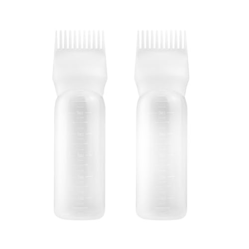 Root Comb Applicator Bottle, 6 Ounce, Hair Oil Applicator, Oil Applicator for Hair Dye, Oil Bottles for Hair, Hair Oiling Applicator with Graduated Scale (2 Pack, White)