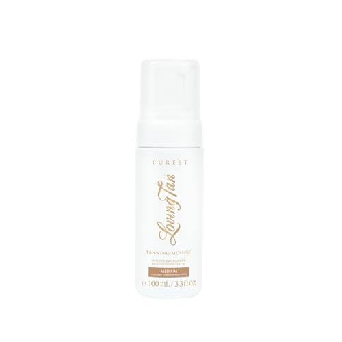 Loving Tan Purest Tanning Mousse, Medium - Sunless Tanner Made From 97% Certified Organic & Naturally Derived Ingredients - Up to 5+ Self Tan Applications Cruelty Free, Vegan - 3.3 Fl Oz