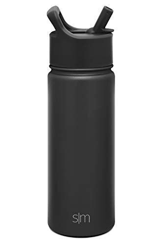 Simple Modern Kids Water Bottle with Straw Lid Vacuum Insulated Stainless Steel Metal Thermos Bottles | Reusable Leak Proof BPA-Free Flask for School | Summit Collection | 18oz, Midnight Black