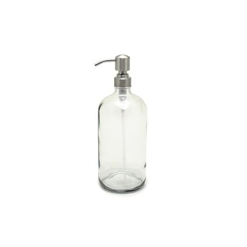 Vivaplex, 2, Large, 32 oz, Empty, Clear Glass Bottles with Stainless Steel, Lotion Pumps