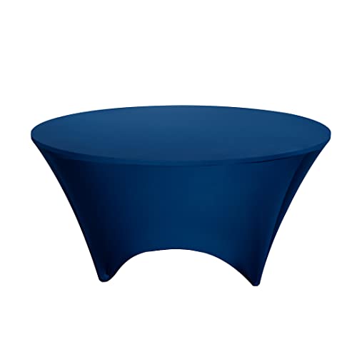 Restaurantware Table Tek 72 x 30 Inch Round Table Covers 1 Washable Spandex Tablecloths - Wrinkle-Free Durable Blue Polyester Fitted Tablecloths for Parties Banquets or Weddings