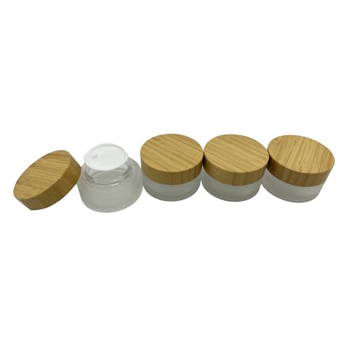 Frosted Glass Cream Jar 4 Pack 1oz with Bamboo Lids