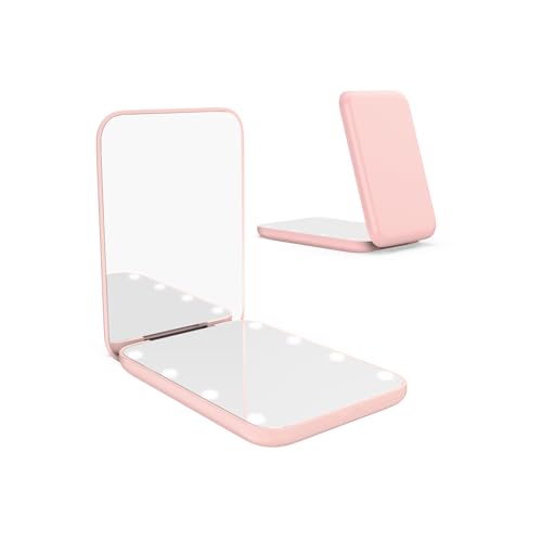 WOBSION Pink Compact Lighted Makeup Mirror 1x/3x Magnification for Purses
