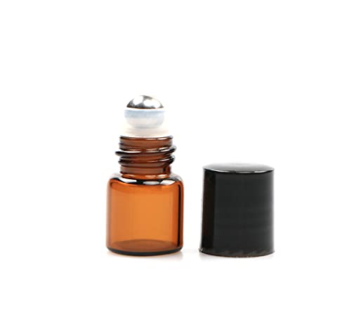 Furnido 25 Pack 1ml Amber Glass Roll-On Bottles for Essential Oils