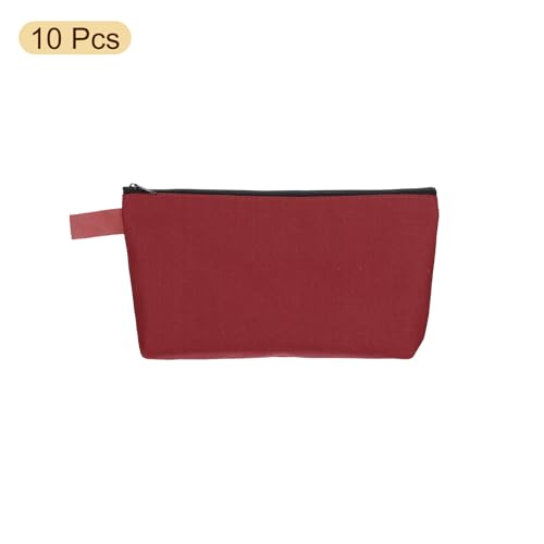 uxcell Canvas Makeup Bags, 10 Pcs Travel Cosmetic Bags Bulk, Multipurpose Plain Toiletry Zipper Pouches Blank DIY Craft Bags Pencil Bag for Women Teens, Dark Red