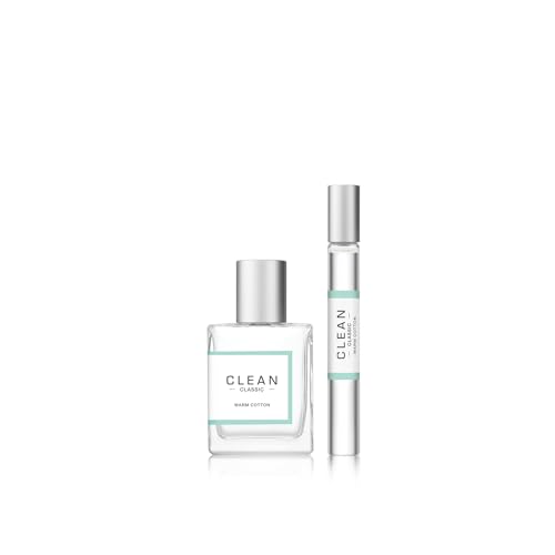 Clean Beauty Perfume Duo, Full & Travel Size, Fresh Laundry Warm Cotton Scent, Strawberry Fields Juicy Berry Notes, Layering, Giftable Fragrance Set