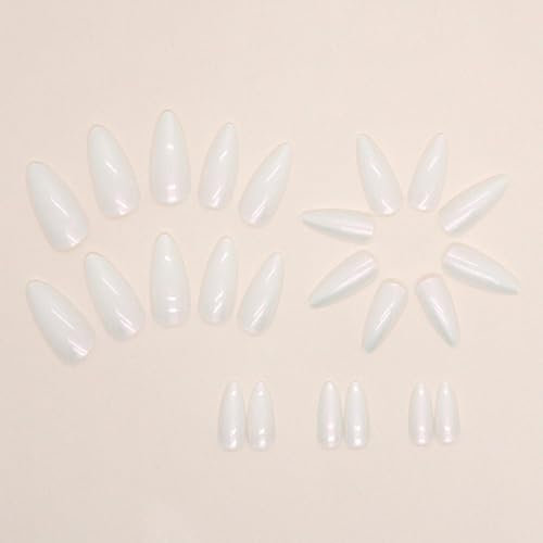 Press On Nails Almond Medium 24pc White Aurora Design