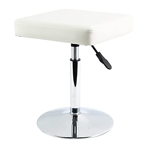 FURWOO White Square Salon Stool - Height Adjustable Step Stool for Vanity,Manicure,Shop,Barber Home Office,Small