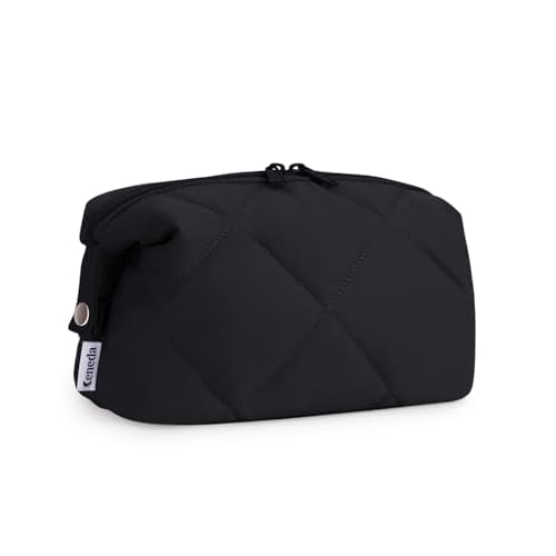 Ceneda Puffy Padded Makeup Bag Travel Toiletry Bag Quilted Makeup Pouch Organizer Bag Cosmetic Bag for Women (Black)