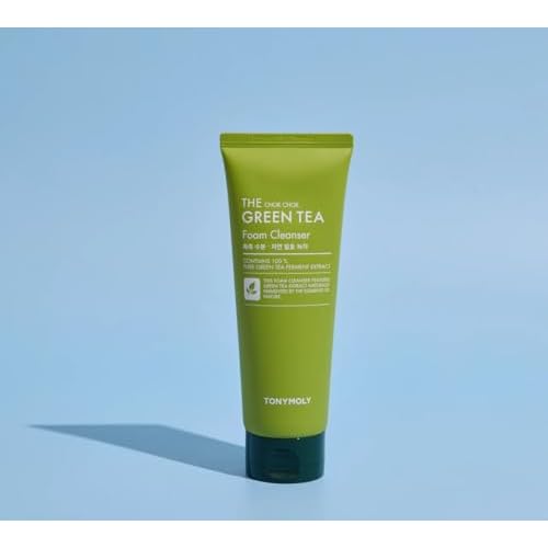 TONYMOLY Green Tea SPF 50 Sunscreen & Chok Chok Green Tea Foam Cleanser Skincare Bundle, 50ml & 1 Count