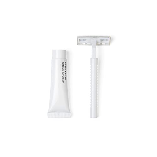 World Amenities Luxury Necessities - Bulk Shave Kit Shave Kit | 50 Count| Includes Twin Blade Razor and Moisturizing Shave Cream | Individually Boxed Hotel Amenities| Mini Travel Size Toiletries