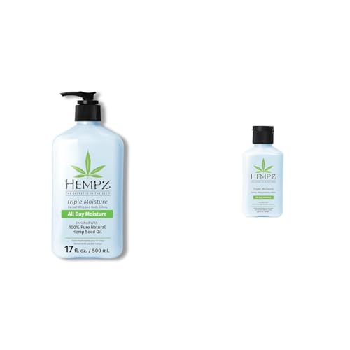 Hempz Triple Moisture Body Moisturizer 17 Oz & Whipped Body Creme with Hemp Seed Oil for 24-Hour Hydration