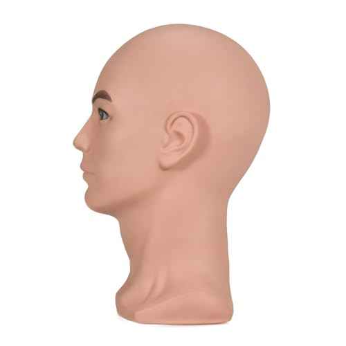 PVC Male Mannequin Head Professional Training Head Bald Manikin Head with Shoulder for Display Headphone Game Console Hats Wigs Jewellery Glasses Facemask Caps Model Head