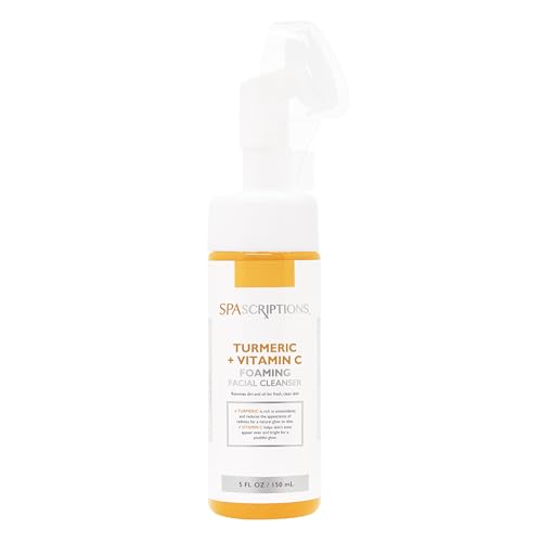SpaScriptions Turmeric + Vitamin C Foaming Facial Cleanser, pH Balanced, Non Comedogenic, Paraben Free, For All Skin Types, 5 fl oz / 150 mL