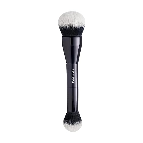 Lune+Aster Powder Duo Brush | Dual-Ended Makeup Brush For Application Of Bronzers, Blushes And Powders. Made with Alumium Handle, Vegan Bristles.