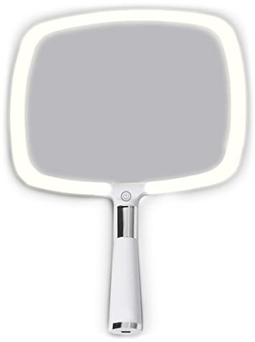 Lighted Handheld Mirror with Stand, 9" Rechargeable Makeup Mirror