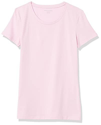 Amazon Essentials Women's Classic-Fit Short-Sleeve Crewneck T-Shirt, Pack of 2, Green/Light Pink, X-Small