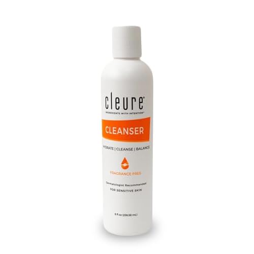 Cleure Gentle Face Cleanser for Dry Sensitive Skin - Hydrating Daily Lotion Cleanser, Non-Greasy, pH Balanced w/Shea Butter & Sodium Hyaluronate, Fragrance Free (8 oz, 1 Pack)