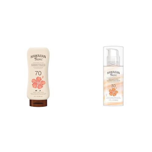 Hawaiian Tropic Sheer Touch Ultra Radiance SPF 70 Sunscreen Lotion, 8oz and Weightless Hydration Face Sunscreen SPF 30, 1.7oz Bundle