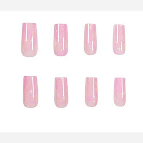 Vemalo Press on Nails Long Swirl Nails for Women Press on Acrylic Nails Pink Coffin Press on False Nails 24Pcs(Style 1)