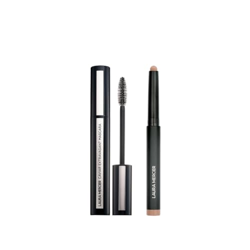Laura Mercier Caviar Stick Cream Eyeshadow: Matte Finish, 24HR Wear, Long Lasting, Rich Color, Easily Blendable and Buildable, Waterproof, Caramel + Caviar Extravagant Mascara Bundle