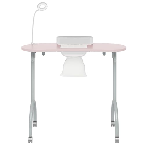 TABU Pink Foldable Manicure Nail Table with LED Lamp and Dust Collector