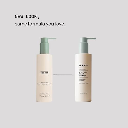 Versed Gentle Hydrating Facial Cleanser - Cream Face Cleanser with Hyaluronic Acid & Aloe Leaf Juice - Fragrance-Free cleanser for Dry Skin (6 fl oz / 177 mL)