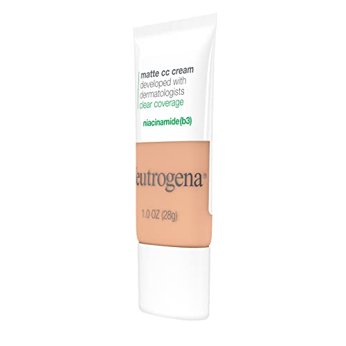 Neutrogena Clear Coverage Flawless Matte CC Cream, Full-Coverage Color Correcting Cream Face Makeup with Niacinamide (b3), Hypoallergenic, Oil Free & Fragrance Free, Sand, 1 oz