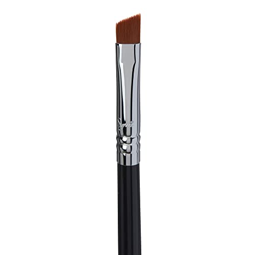 Sigma E65 - Small Angle Makeup Brush - Use for Winged Eyes or as Brow Brush - Precision Angled Brush for Gel or Powder Products - Create Precise Lines & Strokes - Chrome