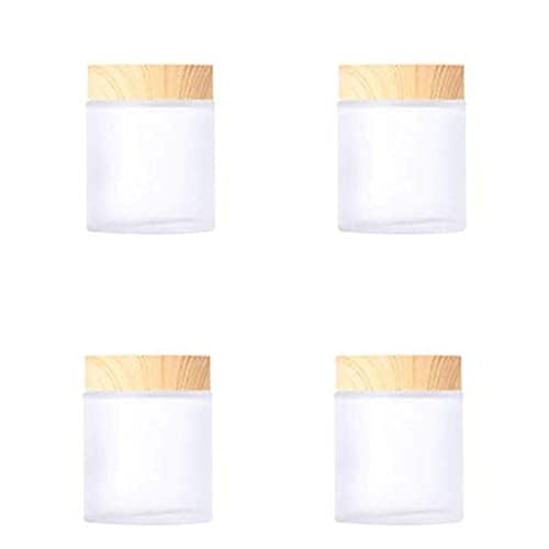 4 Packs 3.3 Oz Empty Glass Jars 100ml Round Frosted Glass Cosmetic Cream Jar Bottles with Wood Grain Lid Refillable Container Lotion Cream Box Jar Pot DIY Makeup Lip Balm Eyeshadow
