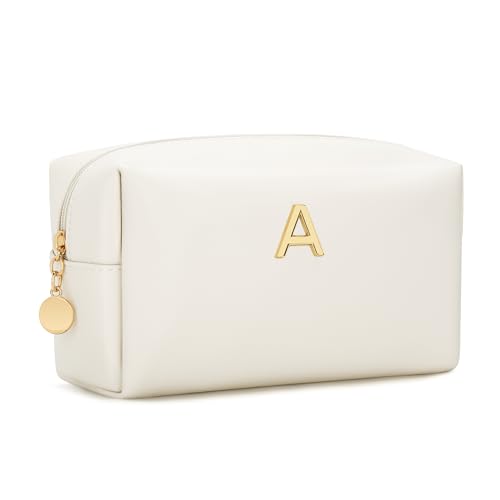 Personalized Initial Makeup Bag - Waterproof PU Leather Cosmetic Travel Bag